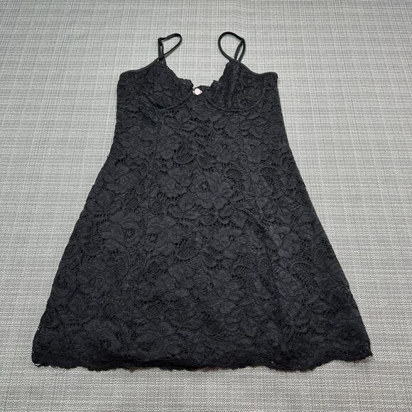 Black Lace Corset Bust Mini Dress Medium‎ Coquette Y2K Lingerie Style Slip - Picture 1 of 12
